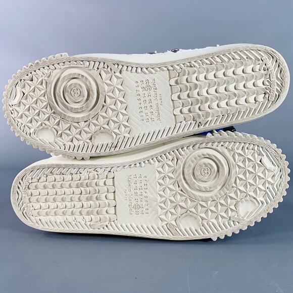 Size 5 White Leather Canvas Distressed Low Top Sneakers - Picture 6 of 8